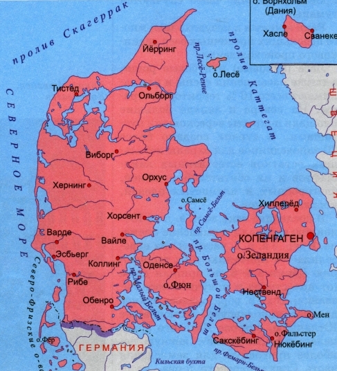 Карта Дании. Карта мира Дания. Подробная карта Дании