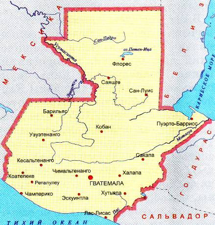 Гватемала карта - подробная карта  Гватемала.