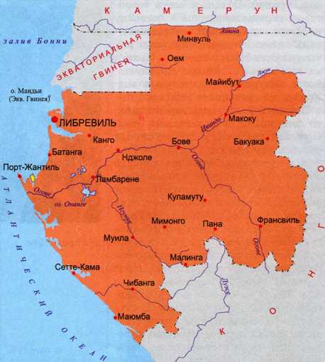 Карта Габон. Подробная карта Габона